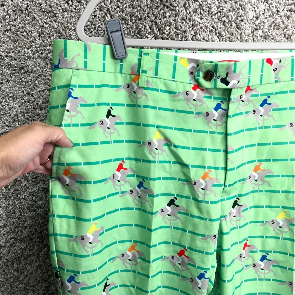 Shinesty Green Horse Racing Derby Print Flat Front Dress Pants in Size 40x35